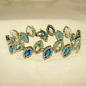 New Rare Vintage Charles Winston Blue, Aquamarine Cubic Zirconias 925 Bracelet